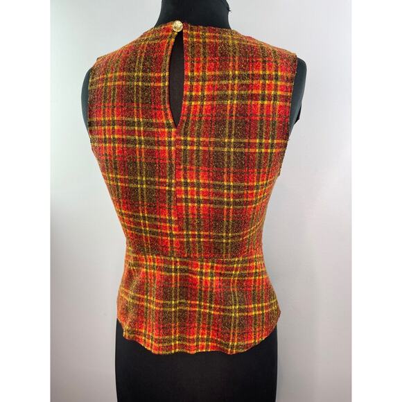 ZARA Orange Red Brown Fall Plaid Check Peplum Sleeveless Top Shirt S Small - Picture 2 of 8